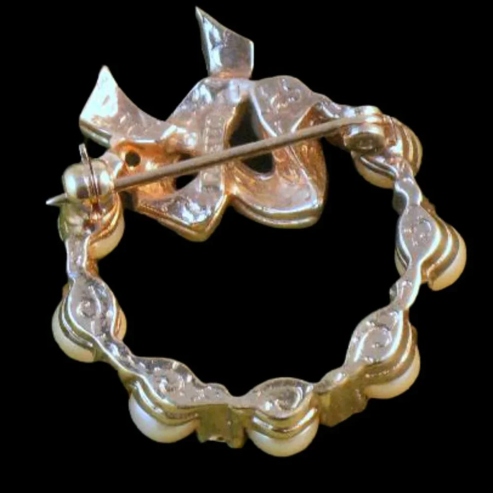 Vintage Panetta Rhinestone Faux Pearl Brooch